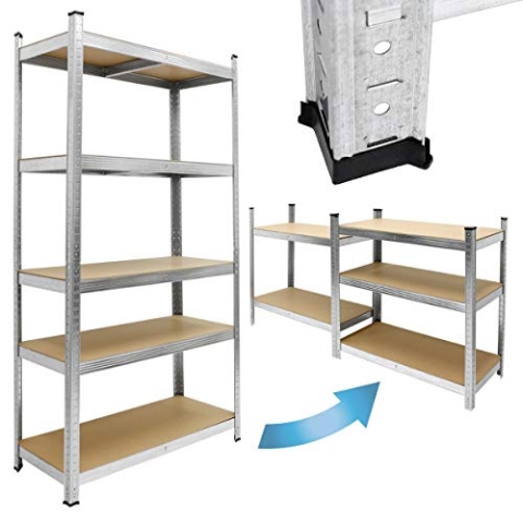 ECD Germany Werkstattregal Schwerlastregal - 200x100x50 cm - verzinkt - belastbar bis 750kg - 5 MDF-Platten - Lagerregal Steckregal Kellerregal Garagenregal Metallregal Regal Werkbank
