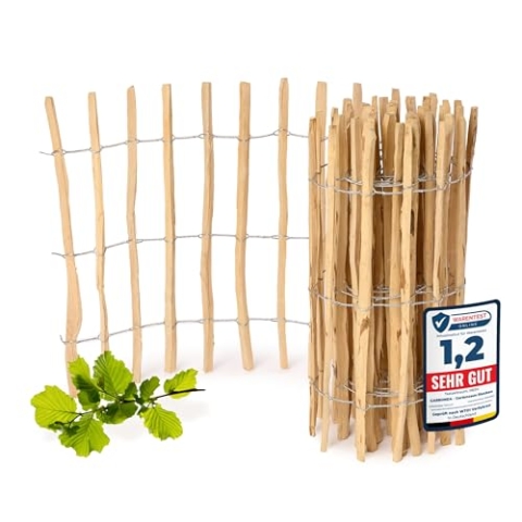 Garronda Gartenzaun zum Stecken aus Haselnüsse Zaun Garten Staketenzaun Beeteinfassung Holz Steckzaun Hochwertiger Gartenzaun für Ihren Garten GD-0079 (Lattenabstand: 7-8 cm, 80 cm x 500 cm)