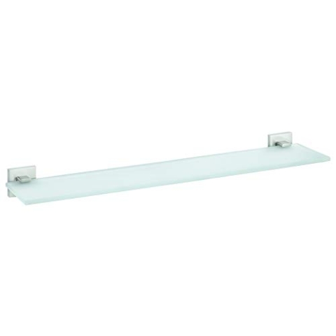 tesa EXXCLUSIV Badablage aus Milchglas, verchromte Halterung - Glasablage zur Wandbefestigung ohne Bohren, inkl. Klebelösung - 600mm x 50mm x 118mm