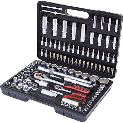 KS Tools 911.0708 1/4 +1/2 Steckschlüssel-Satz, 108-tlg. 1/4 + 1/2 Steckschlüssel-Satz inklusive 1/4 + 1/2 Umschaltknarre matt satiniert 108-tlg. Rot, Schwarz