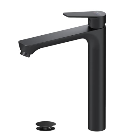 AM.PM Waschtischarmatur mit Klick-Ablaufgarnitur, Wasserhahn Bad mit Auslauf Höhe 193mm, SoftMotion Keramikkartusche 30mm, kratzfest, leicht zu reinigen, Shwarz matt, 5 Jahre Garantie (FTA92222)