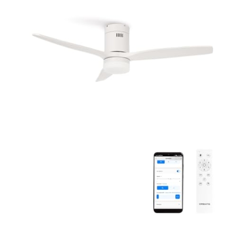 CREATE / WINDCALM NATURAL WOOD M/Deckenventilator mit Beleuchtung Weiß mit WLAN und Fernbedienung / 40W, Timer, Ø132 cm, 6 Geschwindigkeiten, Sommer-Winterbetrieb
