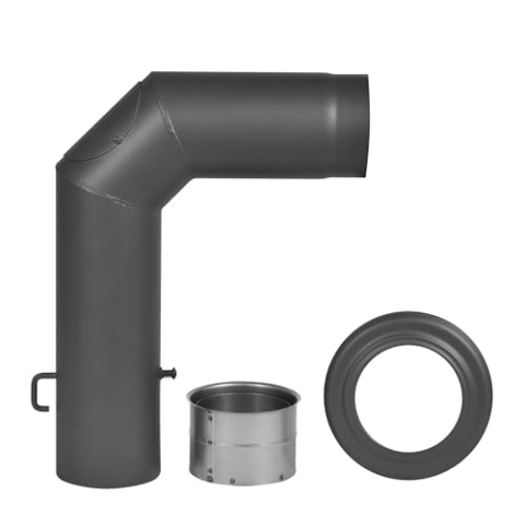 FireFix R150/SET Ofenrohrset aus 2 mm starken Stahl (Winkelrohrset) in 150 mm Durchmesser, für Kaminöfen und Feuerstellen, 3-teilig, schwarz