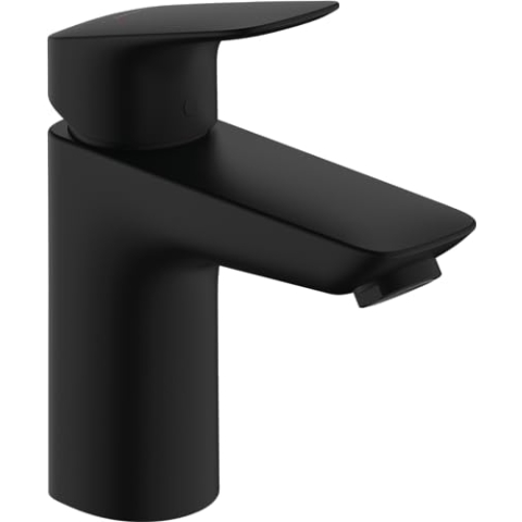 hansgrohe Logis - Waschtischarmatur mit Push-Open Ablauf, Wasserhahn Bad mit Auslauf Höhe 100mm, Mischbatterie Waschbecken wassersparend (EcoSmart), Mattschwarz