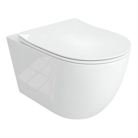 LAVITA Wand-WC Sinto Grande Hänge Toilette WC Sitz Toilettendeckel mit Absenkautomatik & Metallscharniere Toiletten Spülrandlos Hängend Toilettenbecken 365x555x375 mm Weißer Glanz