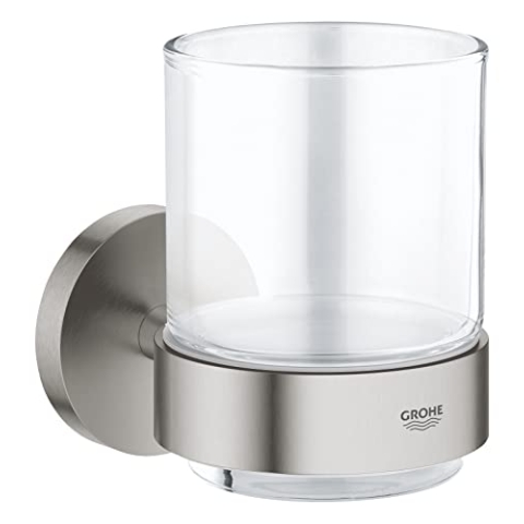 GROHE Start - Glas mit Halter (Material: Glas/Metall, verdeckte Befestigung, zum Kleben oder Bohren), supersteel, 41194DC0