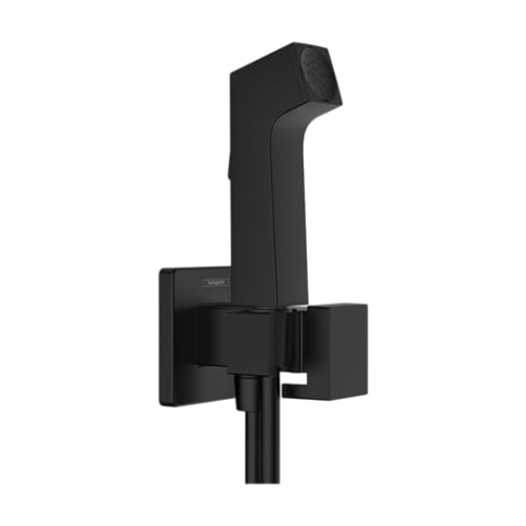 hansgrohe Bidette Handbrause E mit 1 wassersparenden Strahlart (EcoSmart), inkl. Absperrventil, Brausehalter und Brauseschlauch 1,25 m, für Kaltwasser, Mattschwarz, 29231670
