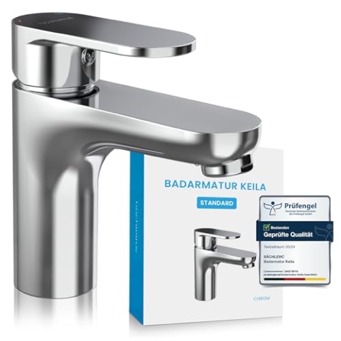 Bächlein Badarmatur Keila in klassischem Design, Einhebelmischer mit langlebiger Keramikkartusche und Montage-Set, Bad Wasserhahn Chrom - klassisch
