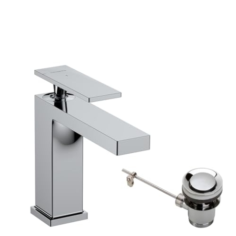 hansgrohe Tecturis E - Waschtischarmatur mit Zugstange, energiesparend (CoolStart), Wasserhahn Bad mit Auslauf Höhe 110mm, Mischbatterie Waschbecken wassersparend (EcoSmart), Chrom