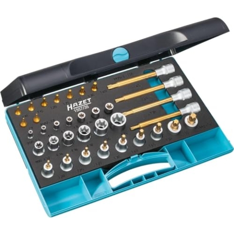 HAZET Werkzeug-Satz TORX 1557/35 I 35-teiliges Set I ¼ und ½ Zoll I Set für präzise Schraubarbeiten