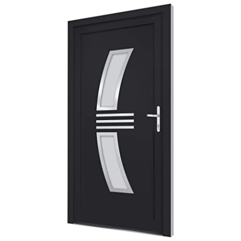 vidaXL Haustür, Tür mit verstellbarer Scharniere, Eingangstür mit 5 Punkt Pilzzapfenverriegelung, Vordertür Aluminiumschwelle Isolierverglasung Stahlverstärkung, Anthrazit PVC
