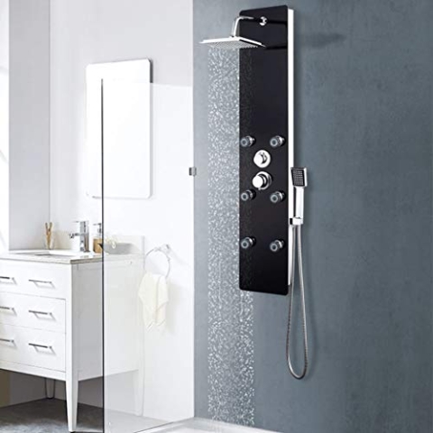 vidaXL Duschpaneel Regendusche Duscharmatur Dusche Glas 25×44,6×130 cm Schwarz