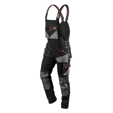 NEO TOOLS HD Slim Arbeitshose, Taschen, 60% Baumwolle, körpernahe, profiliertes Knie, Dreifachnähte, abnehmbare Beinöffnungen, Beinverlängerung, elastischer Bund, reflektiere (M)