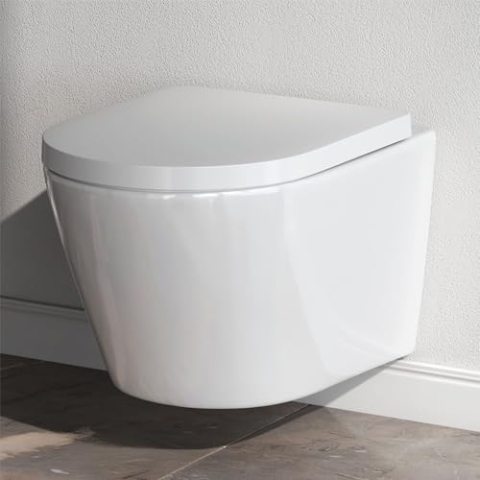 AM.PM Flash - Spülrandlos Hänge WC, Tiefspül Toilette FlashClean, Wand WC mit Toilettendeckel mit Absenkautomatik, Hänge Toilette aus Keramik, Weiß, 50 cm lang