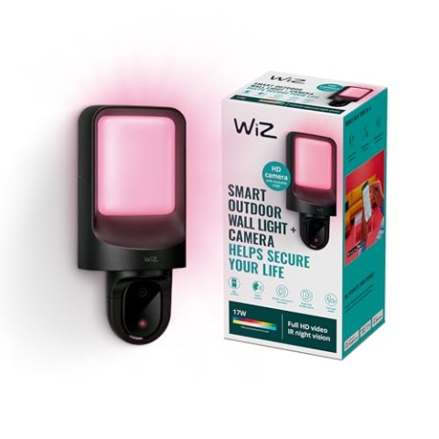 WiZ Outdoor-Wandleuchte mit integrierter Outdoor Kamera mit WLAN, smartes Licht in weiß- und Farbtönen, Steuerung per App