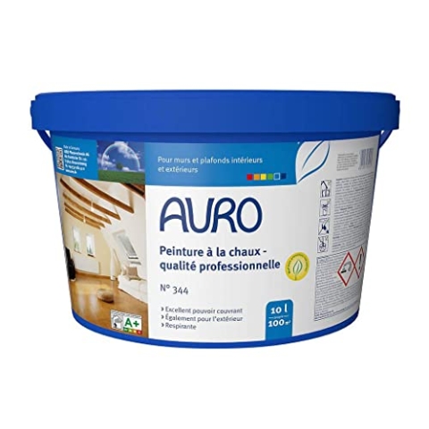 AURO Profi-Kalkfarbe Nr. 344 - 10 Liter dampfdiffusionsoffen, Vorbeugung gegen Schimmelbefall, geruchsabsorbierend, gute Haftung auf mineralischen Untergründen (Raufaser, Gipskartonplatten oder Lehm)