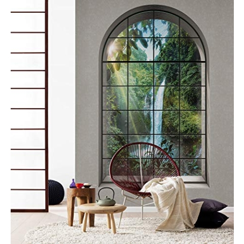 Komar Vlies Fototapete Rainforest - Größe: 200 x 250 cm - 4 Bahnen, Bahnbreite 50 cm - Regenwald, Wasserfall, Tapete, Dekoration, Wandtapete, Wandbild, Wandbelag, Designtapete - X4-1024