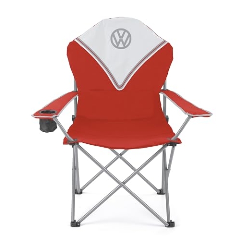 Board Masters VW Collection - Volkswagen Faltbarer Camping-Stuhl Deluxe mit Tragetasche im T1 Bulli Bus Design 105 cm (Rot/Classic Bus)