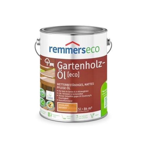 Remmers Gartenholz-Öl [eco], douglasie intensiv, 5 Liter, Wetterbeständiges, mattes Öl, aussen und innen, optimal für Terassen & Gartenmöbel, rutschhemmend