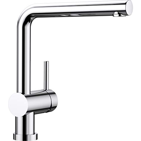 BLANCO LINUS-F | Küchenarmatur in chrom | Hochdruck | Vorfensterarmatur zur Montage vor einem Fenster | Keramik Kartusche | Gesicherte Wasserqualität & wassersparend