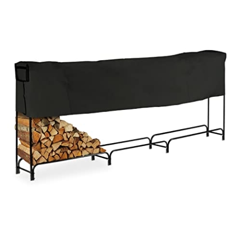 Relaxdays Kaminholzregal mit Abdeckung, Metall, HBT: 122 x 370 x 38,5 cm, außen, großes Regal für Brennholz, schwarz