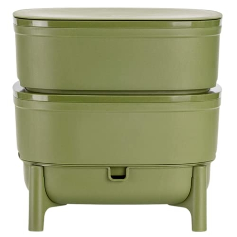 Economy Wurmkomposter für Küche und Balkon - Design Wurmkiste aus 100% Recyceltem Kunststoff - Vermicompost als Wurmfarm mit 2 Schalen - Volumen 30 Liter, grün