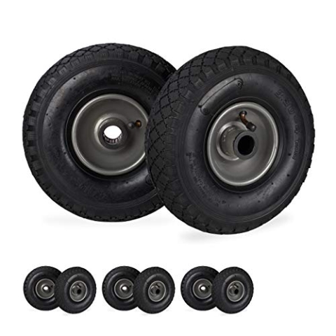 8x Sackkarrenrad im Set, 3.00-4, luftbereiftes Komplettrad mit Stahlfelge, 25mm Achsdurchmesser, Ersatzrad, schwarz-grau