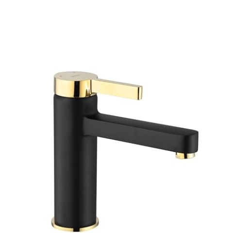 Rea Waschtischarmatur POLO BLACK GOLD BAS Wasserhahn Bad Badarmatur aus Messing Armatur für Waschbecken Badezimmer Mischbatterie Waschbecken Einhebel (Schwarz/Gold)