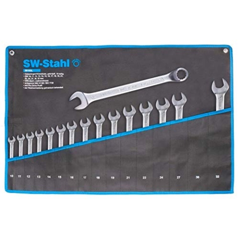SW-Stahl 00193L Gabelringschlüsselsatz 10-32 mm gekröpft, 16-teilig I Maulschlüssel-Set I Ringschraubenschlüssel I Doppel-Schraubenschlüssel I Ringmaulschlüssel I Gabelschlüssel-Satz I Ringschlüssel