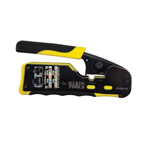 Klein Tools VDV226-110 Modularer Datenkabel-Crimper/Abisolierzange/Drahtschneider für RJ11/RJ12 Standard, RJ45 Pass-Thru Steckverbinder