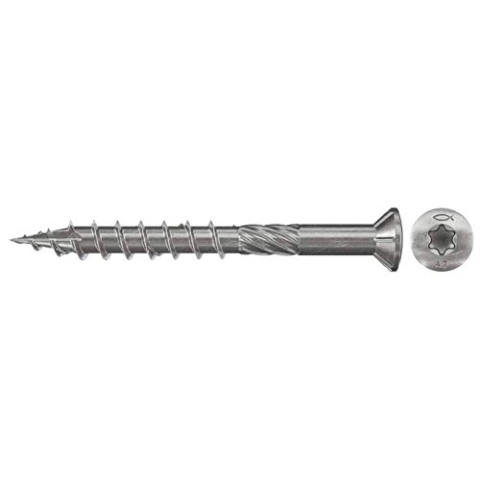 fischer Terrassenschraube 5,0 x 40, Senkkopf, Teilgewinde, nicht rostender Stahl A2, Innenstern Torx-Antrieb, zum Verschrauben von Terrassenbeplankungen auf Holz-Unterkonstruktionen, 200 Stk