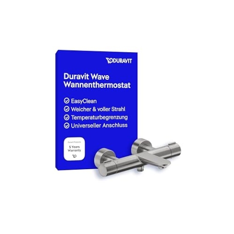 Duravit Wave Wannenarmatur Aufputz für 2 Verbraucher mit Umstellventil, Wannenthermostat mit Keramikmischsystem, Edelstahl Gebürstet