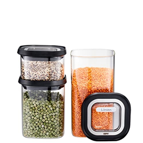 GEFU Vorratsdosen-Set PANTRY - luftdichter Deckel, Vorratsglas für Lebensmittel, Vorratsbehälter aus Glas, spülmaschinengeeignet, 3-teilig