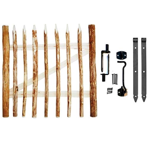 BOGATECO Zauntor Haselnuss | Breite: 100cm | Höhe 7 cm | Abstand zwischen den Zaunlatten 6-7 cm | Gartentor aus Holz für Staketenzaun Gartenzaun | mit Scharniere inkl. Zubehör | Türöffnung nach links