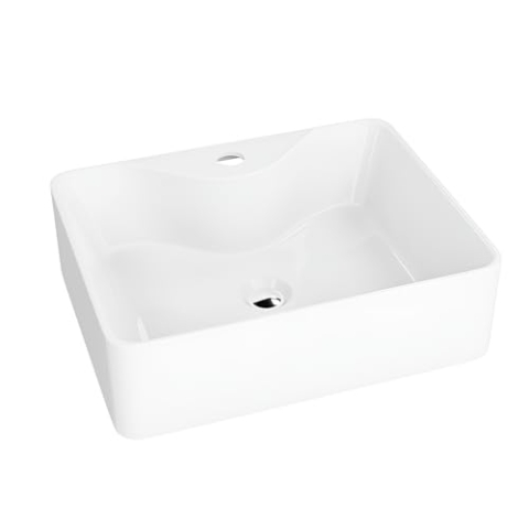 LAVITA Aufsatzwaschtisch Castor Aufsatzwaschbecken Rechteckig Waschbecken ohne Überlauf und mit Hahnloch Aus hochwertigem Porzellan Waschtisch modernes Badkeramik Waschplatz 47,5x37x14 cm Weiß