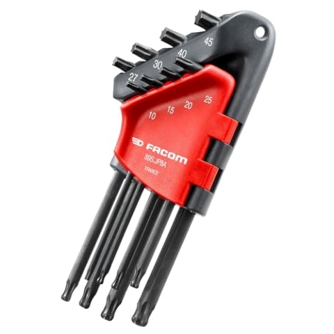 FACOM 8-tlg. Torx-Stiftschlüssel-Satz 89.JP8A (gebogen, aus widerstandsfähigem Siliciumstahl, perfekter Schraubenkontakt, inkl. hochwertigem Halter mit Easy Lock System)