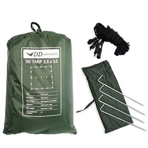 DD Hammocks - DD Tarp 3,5 x 3,5 - Olivgrün - Leichte Abdeckplane komplett wasserdicht für Outdoor-Hängematte, Camping und Bushcraft