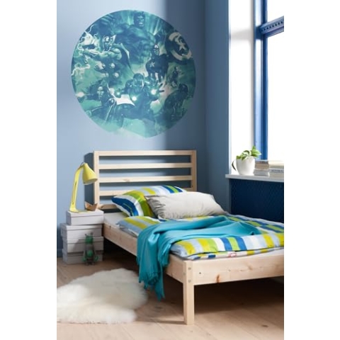 Komar Marvel DOT runde und selbstklebende Vlies Fototapete - Avengers Blue Power - Ø Durchmesser 125 cm - Kinderzimmer, Marvel, Wandtattoo - DD1-031
