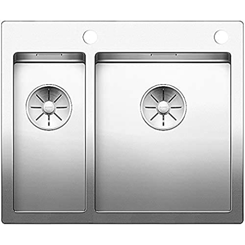 BLANCO CLARON 340/180-IF/A | Edelstahl Spüle | Einbauart: Einbau von Oben & Flächenbündig | Großes Hauptbecken rechts | für 60 cm breite Unterschränke | Widerstandsfähig gegenüber Kratzern