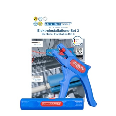 WEICON 52881003 Elektro-Installationsset No. 3 mit Abisolierzange und Coax-Stripper, Blau/rot