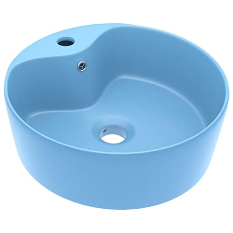 vidaXL Luxus Waschbecken mit Überlauf Waschschale Aufsatzwaschbecken Waschtisch Waschplatz Handwaschbecken Matt Hellblau 36x13cm Keramik