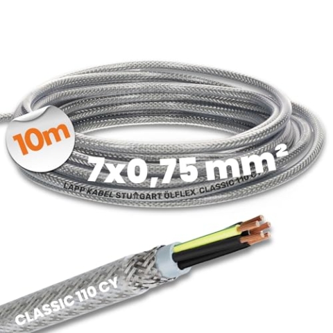 10 Meter Lapp 1135107 Ölflex Classic 110 CY geschirmte Steuerleitung 7x0,75 mm² mit grün-gelbem Schutzleiter 7G0,75 I geschirmtes Kabel 7 adrig