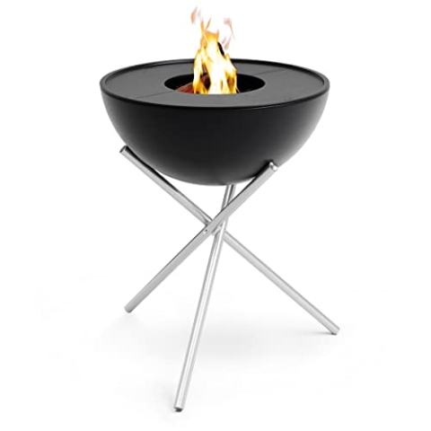 höfats - BOWL 70 Plancha Set hoch - raucharme Verbrennung - Feuerstelle und Plancha Grill - kippbarer Feuerkorb inkl. 2 Plancha Grillplatten - Stahl emailliert – schwarz, Ø 70 cm