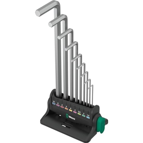 Wera 05022102001 950/9 Hex-Plus 8 Winkelschlüsselsatz, metrisch, gestellverchromt, 12-teilig