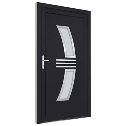 vidaXL Haustür, Tür mit verstellbarer Scharniere, Eingangstür mit 5 Punkt Pilzzapfenverriegelung, Vordertür Aluminiumschwelle Isolierverglasung Stahlverstärkung, Anthrazit PVC