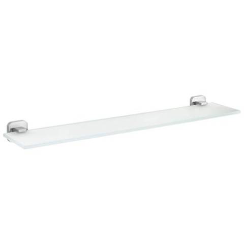 tesa ESTEETIC Badablage aus Milchglas, verchromte Halterung - Glasablage zur Wandbefestigung ohne Bohren, inkl. Klebelösung - 600mm x 50mm x 123mm