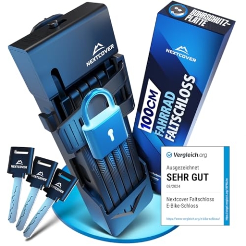 NEXTCOVER® Faltschloss Fahrrad FoldOne - Das Original - mit SteelSecure-Technologie und 3 Schlüsseln I Robustes Fahrradschloss Faltschloss, Fahrradschloss hohe Sicherheit mit Halterung, 100cm