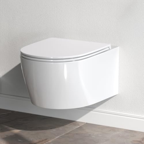 AM.PM X-Joy S - Spülrandlos Hänge WC, Tiefspül Toilette FlashClean, Wand WC mit Toilettendeckel mit Absenkautomatik, Hänge Toilette aus Keramik, Weiß, 50 cm lang