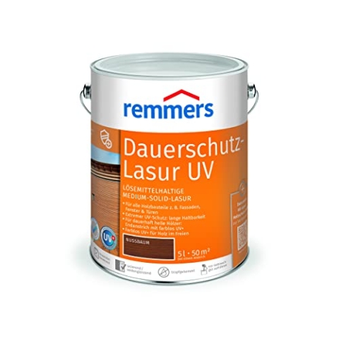 Remmers Dauerschutz-Lasur UV nussbaum, 5 Liter, Dekorative Medium-Solid-Lasur für Außen, auch für helle Farbtöne und farblos UV+, wetterbeständig