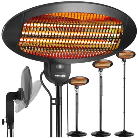 tectake® Infrarot Heizstrahler, Heizlüfter mit Standfuß oder Wandmontage, Wärmelampe für Baby Wickeltisch, Wandheizung Bad, Infrarotheizung Terrasse, Heizung elektrisch, 2000W, 3 Stufen